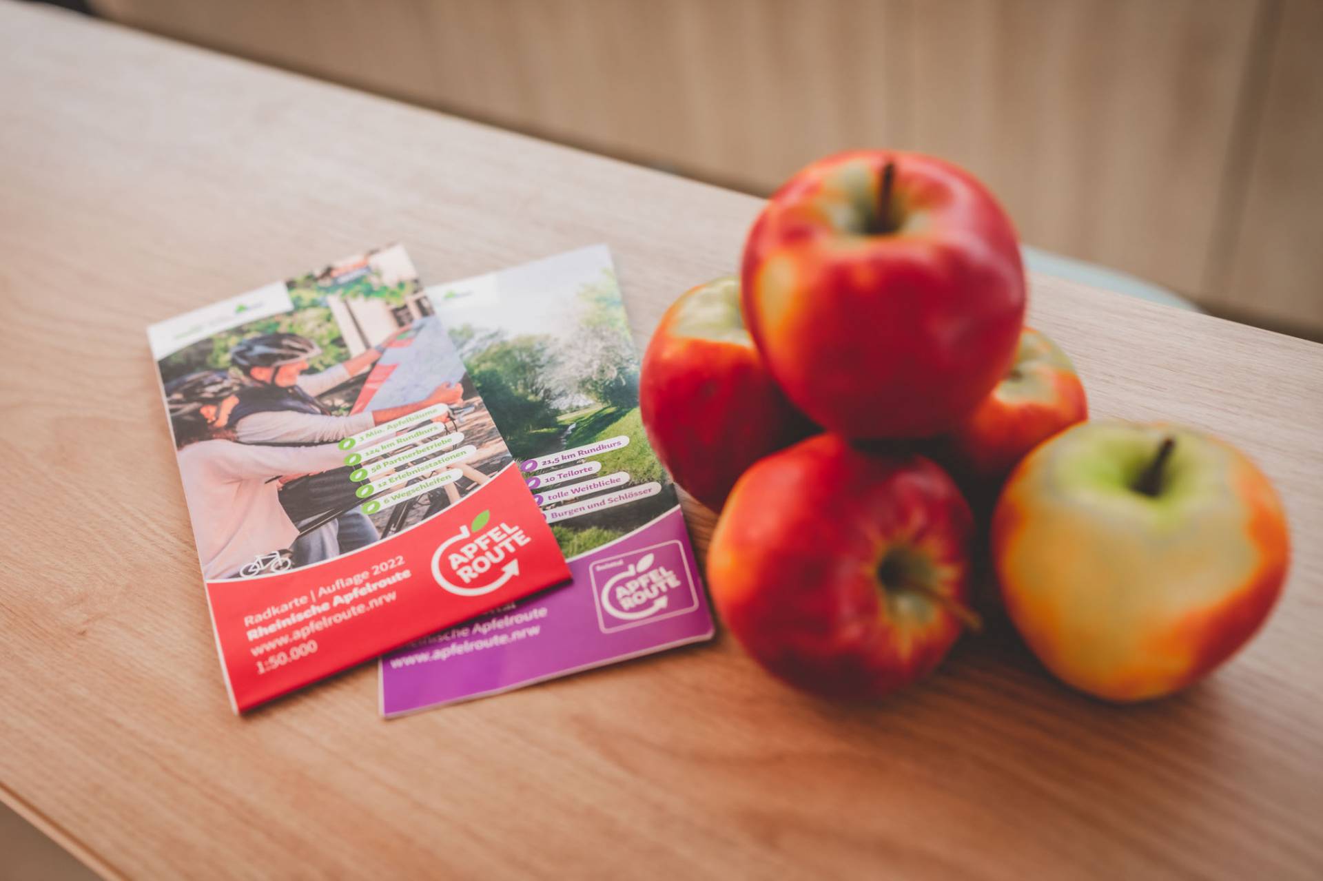 Apfelrouten Flyer und Äpfel